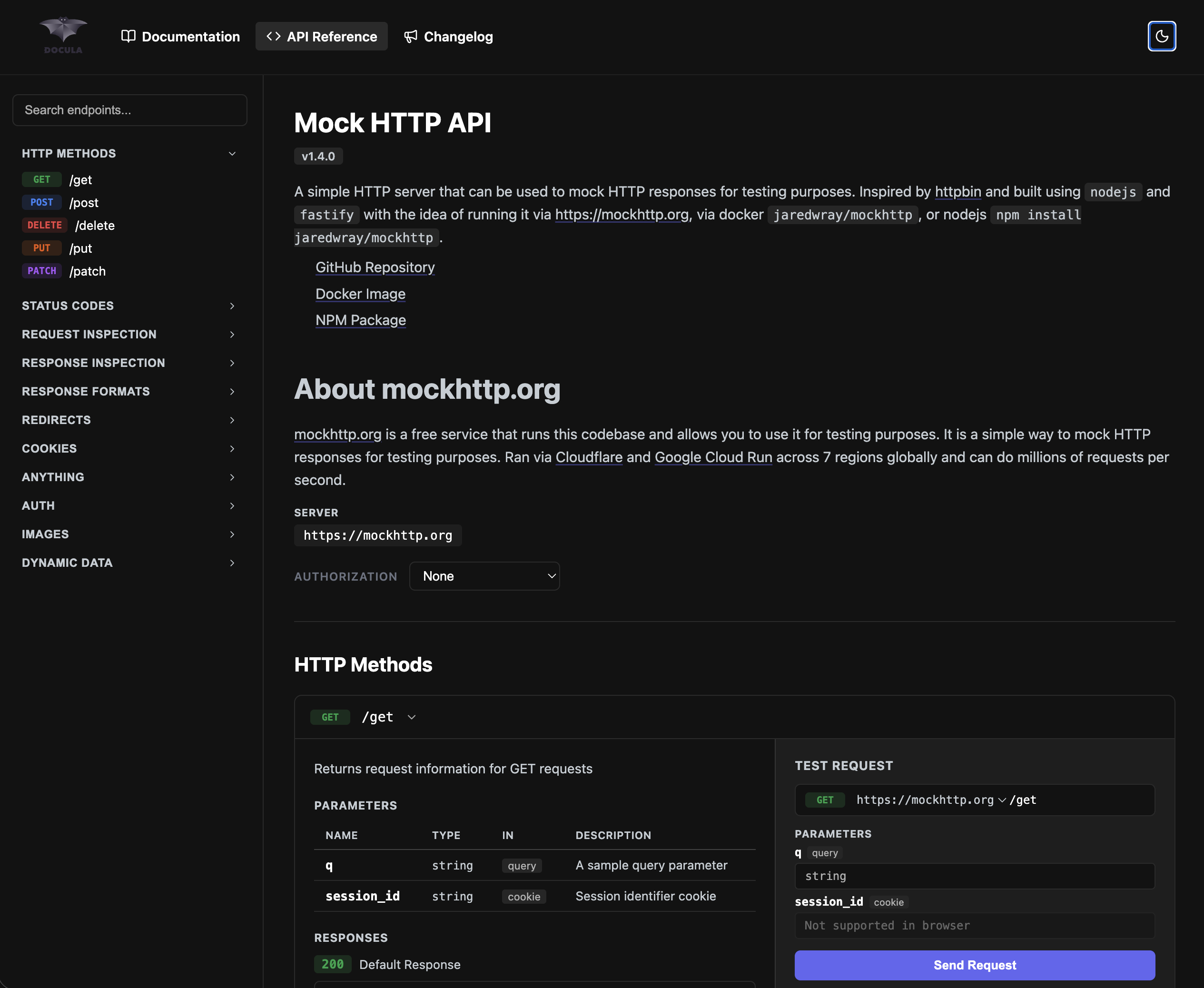 Modern template API reference page